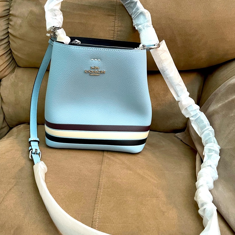 Coach retro stripe small town bag in waterfall.